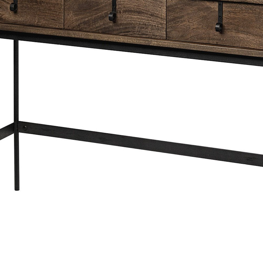 56" Brown Industrial Metal and Wood Console Table