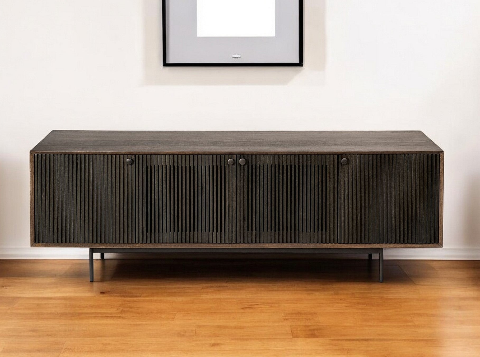 72" Brown Mid-Century Fluted Wood Sideboard