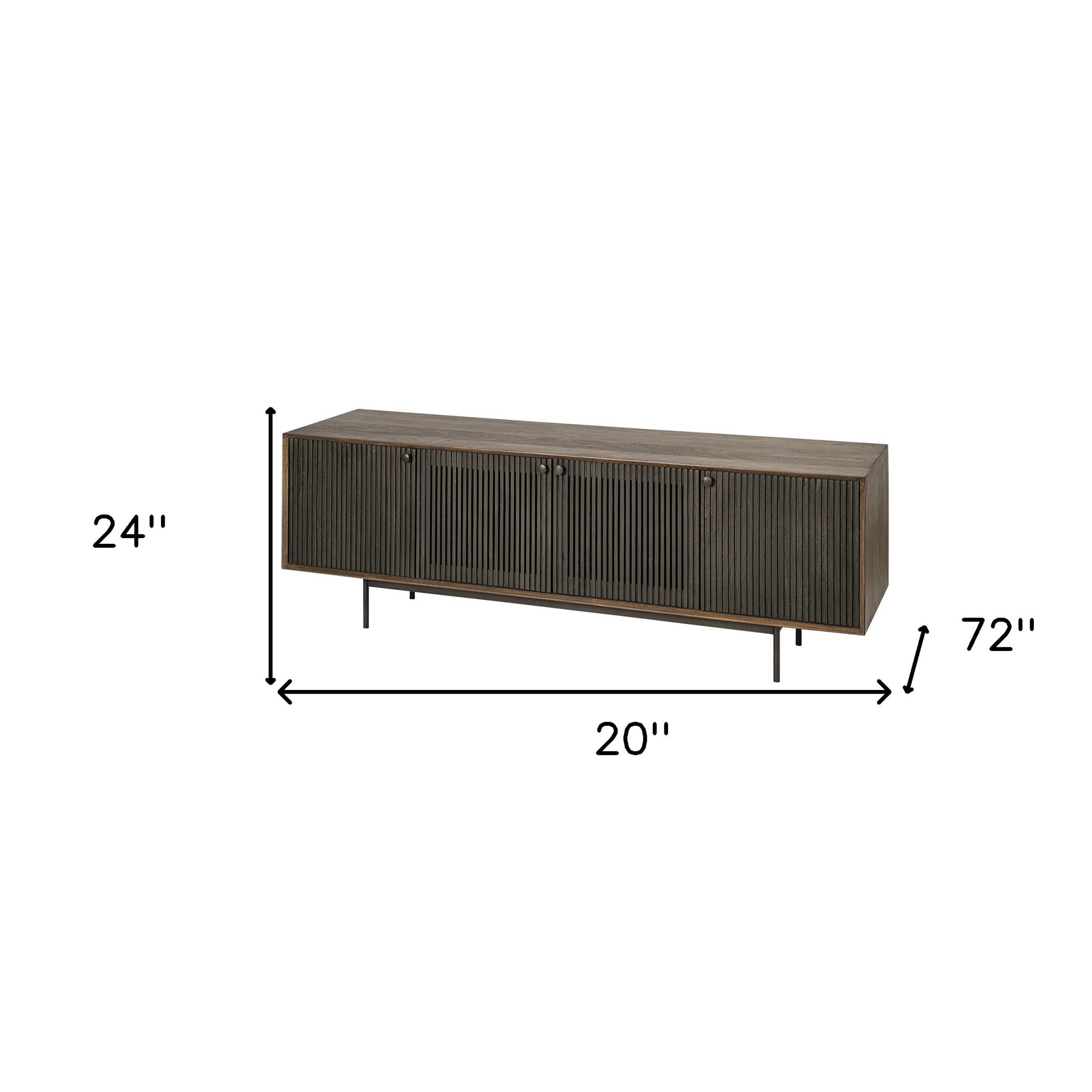72" Brown Mid-Century Fluted Wood Sideboard