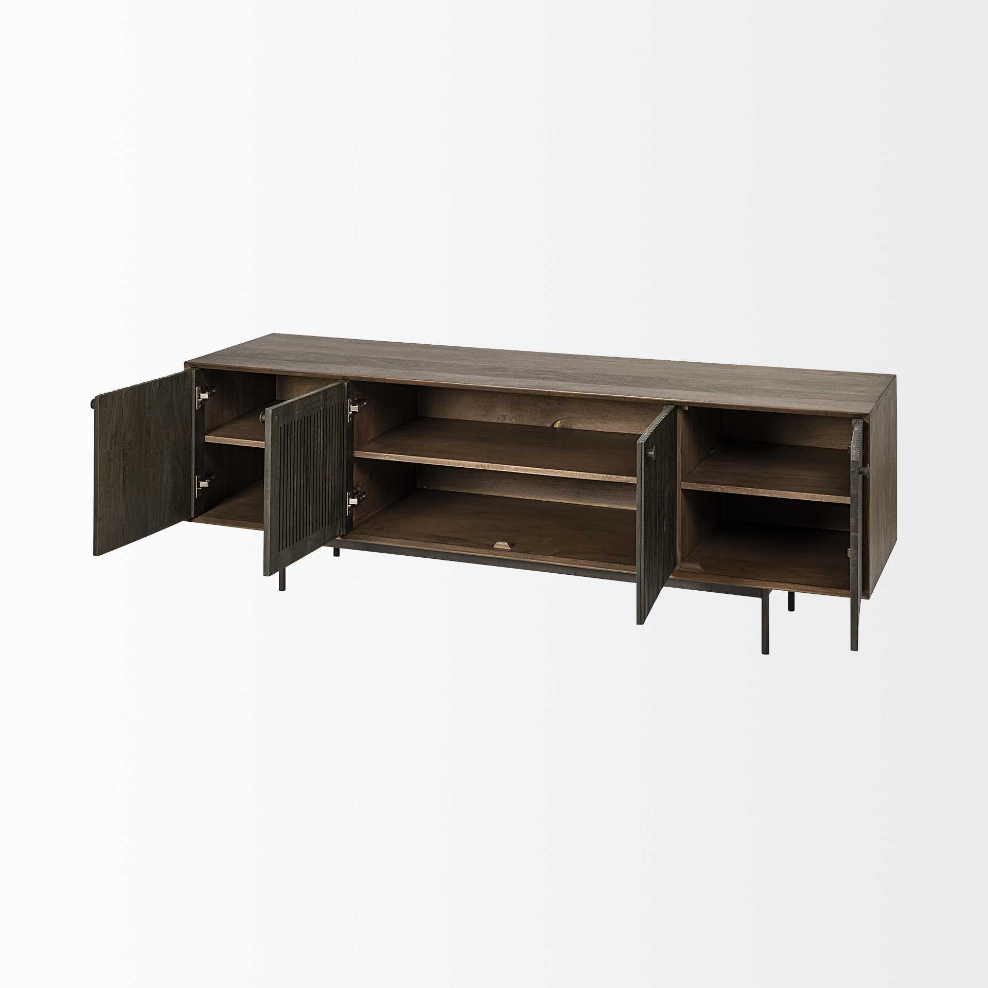 72" Brown Mid-Century Fluted Wood Sideboard