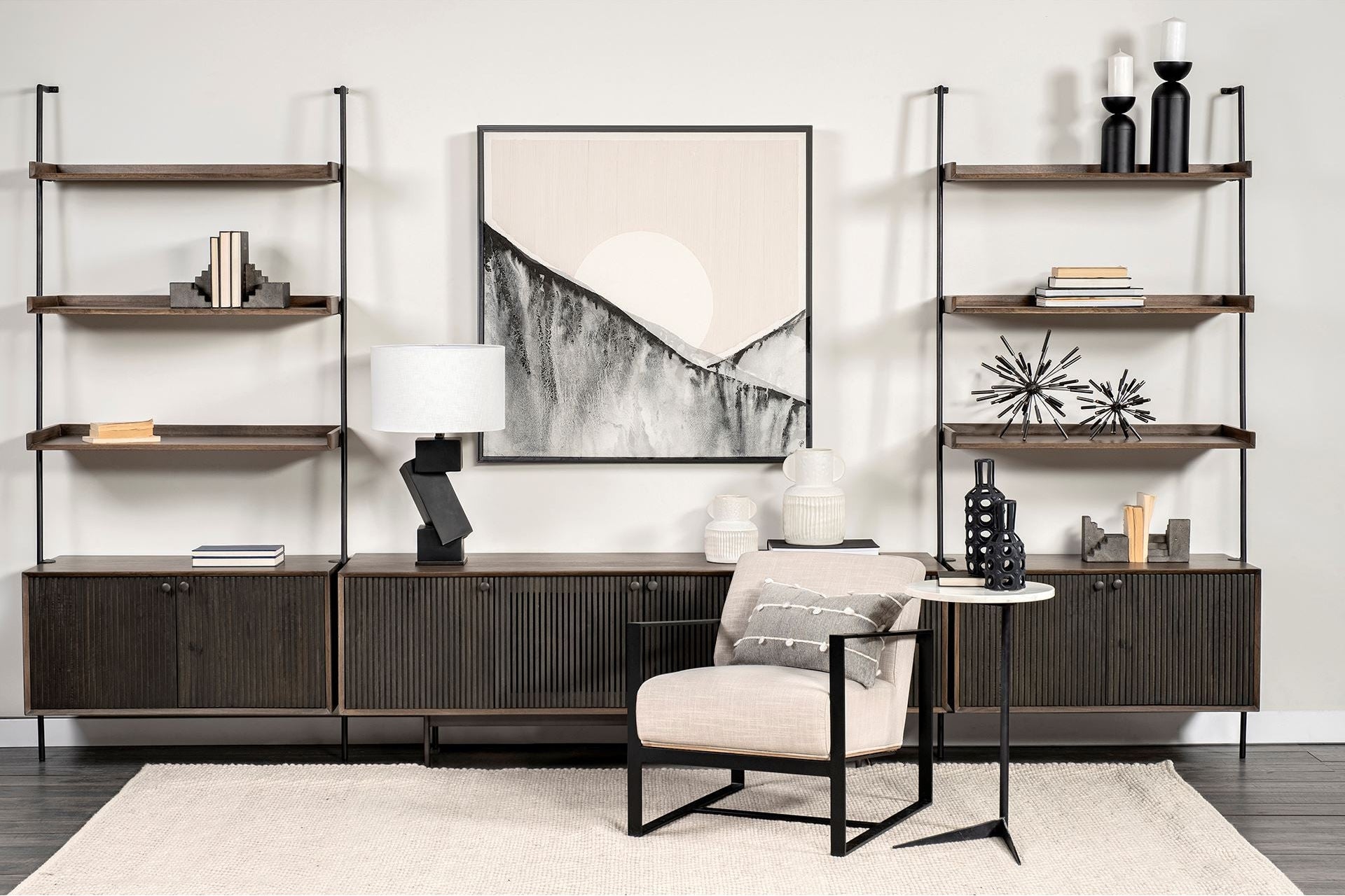 72" Brown Mid-Century Fluted Wood Cabinet