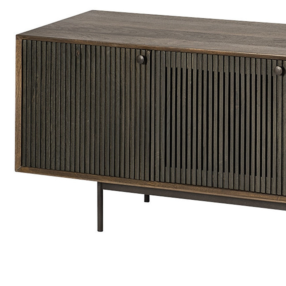 72" Brown Mid-Century Fluted Wood Sideboard