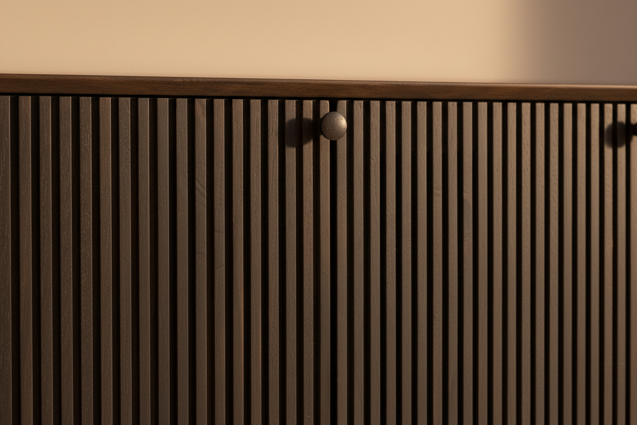 72" Brown Mid-Century Fluted Wood Sideboard