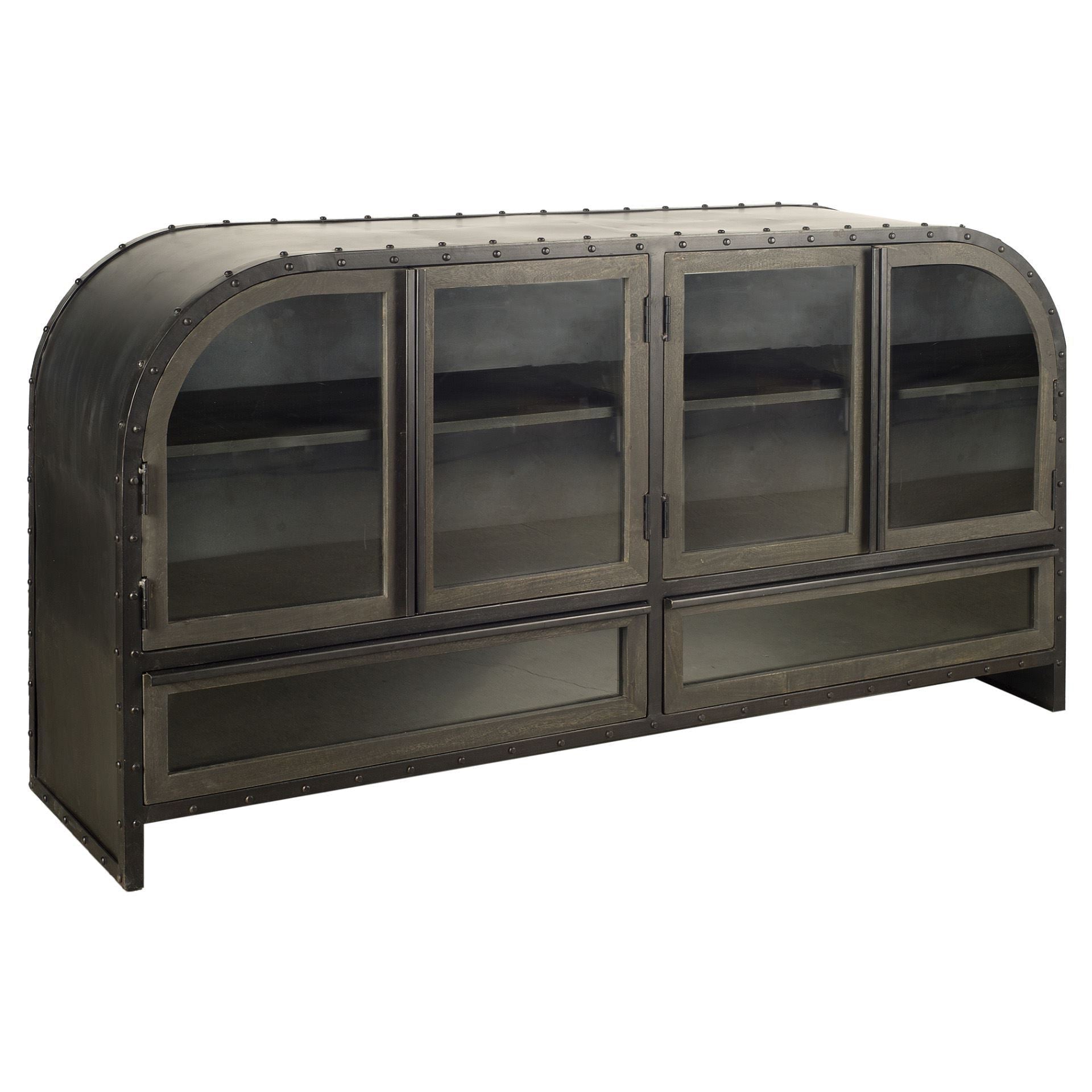 62" Brown Metal and Wood Industrial Sideboard
