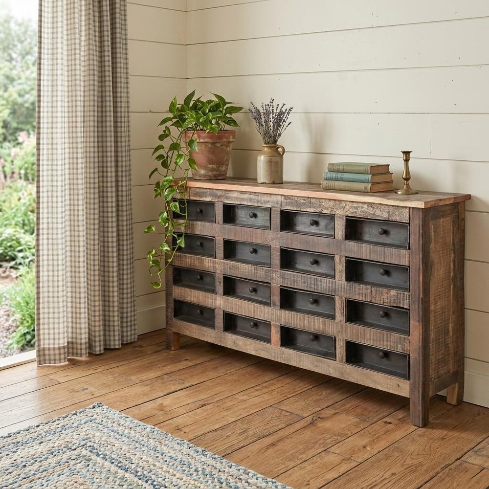 63" Brown Coastal Drawer Sideboard