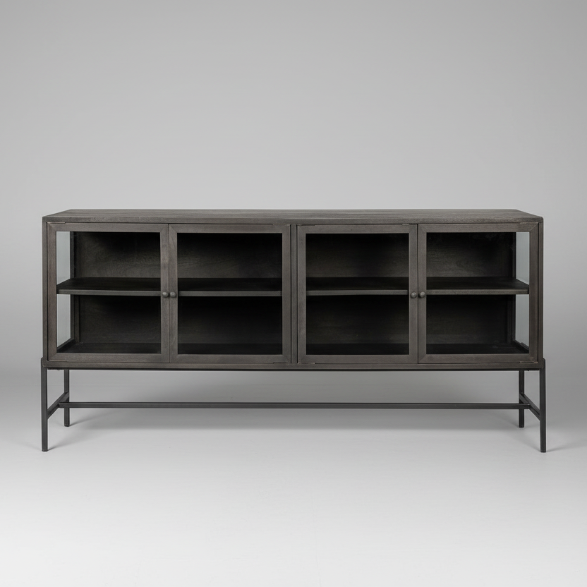 70" Black 4 Door Wood Cabinet