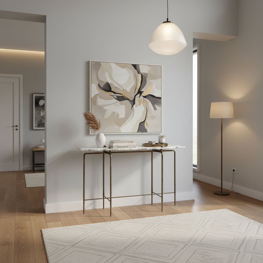 49" White Marble and Iron Console Table