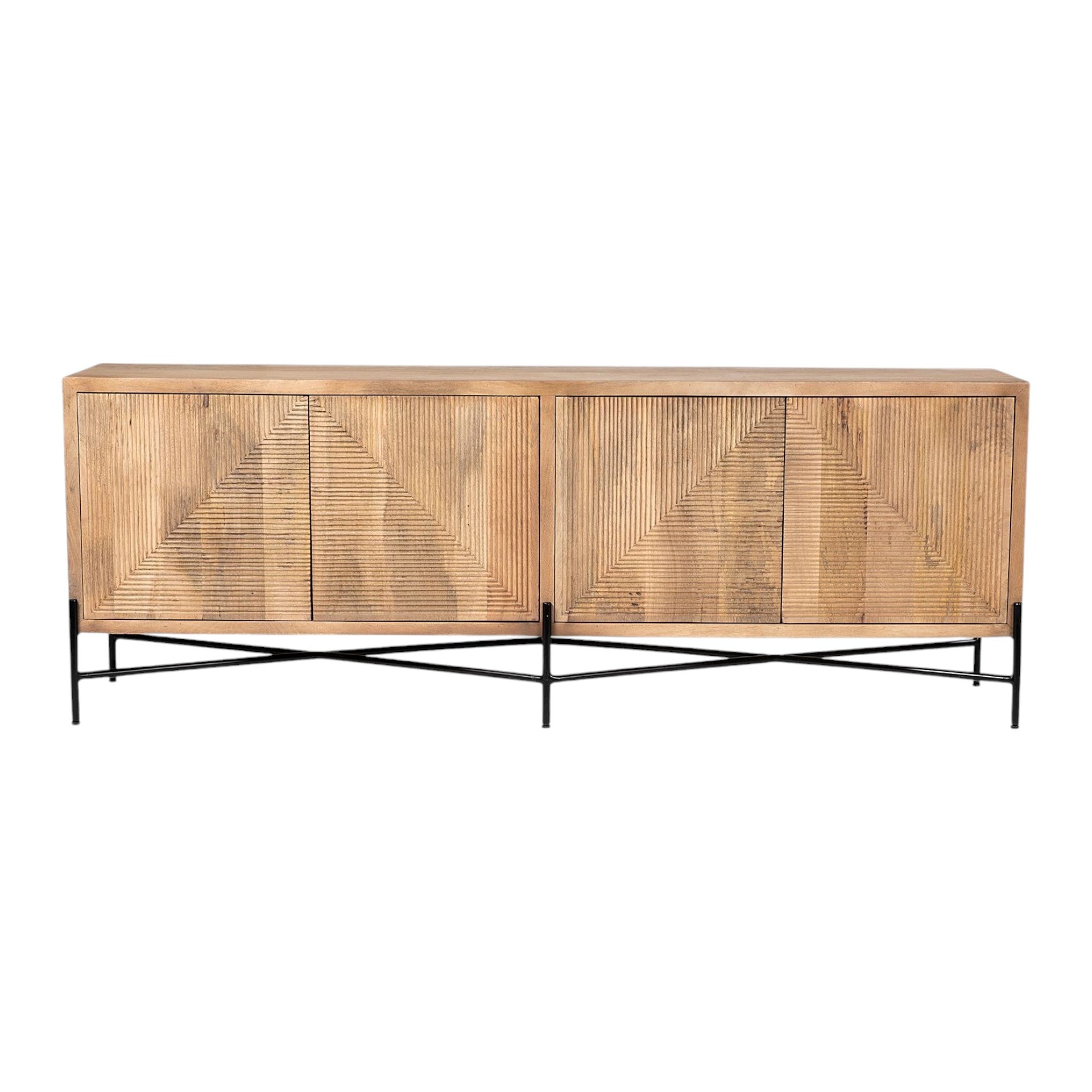 78" Brown Geometric Carved Coastal Buffet