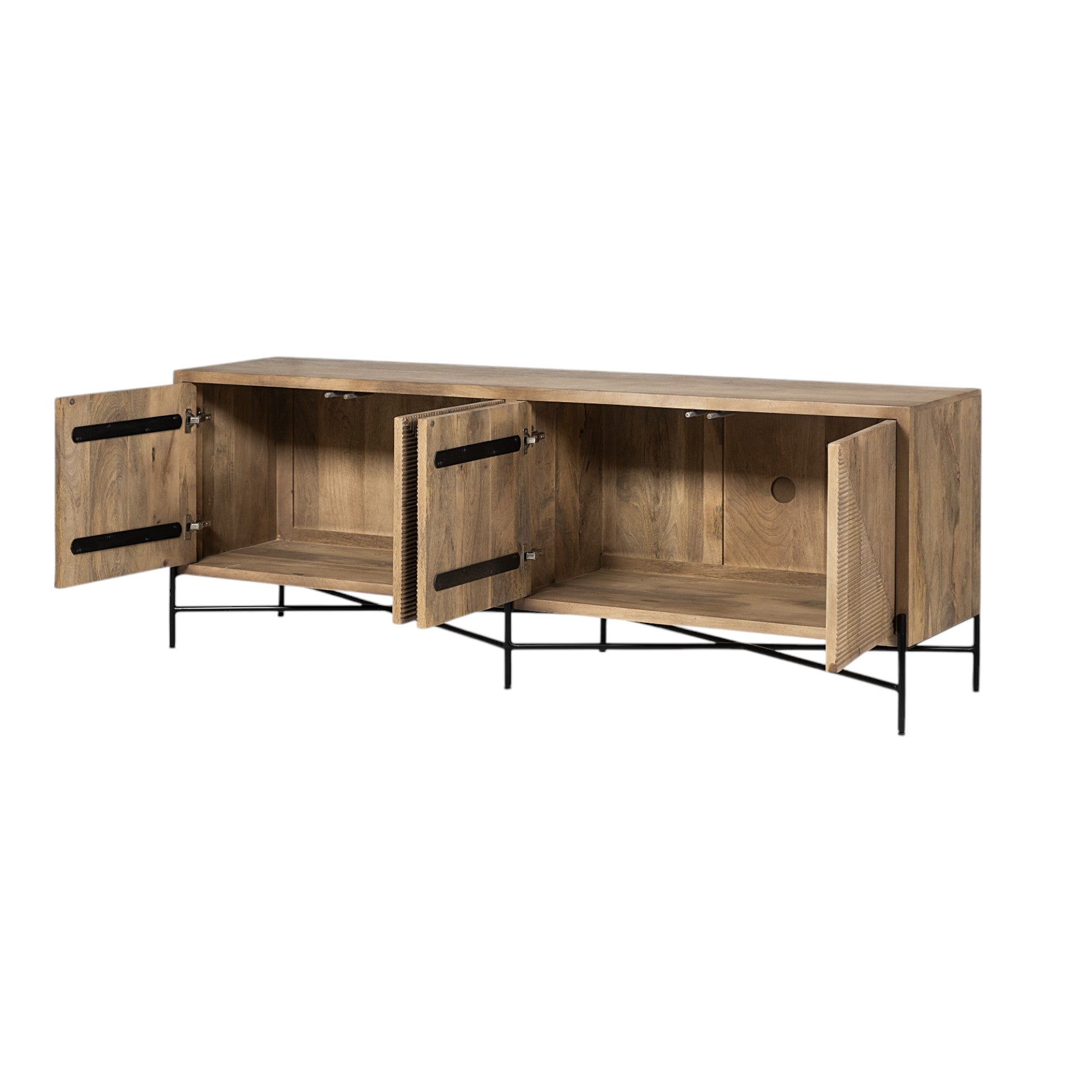 78" Brown Geometric Carved Coastal Buffet