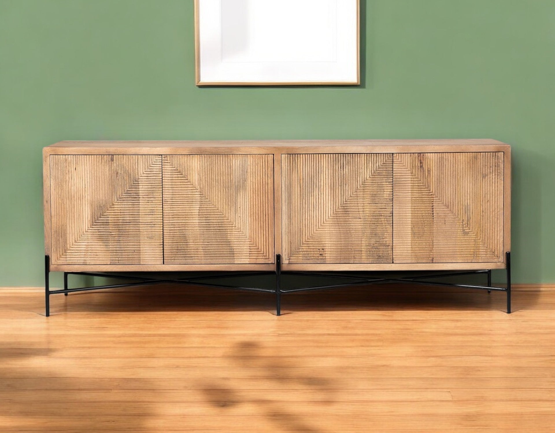 78" Brown Geometric Carved Coastal Buffet