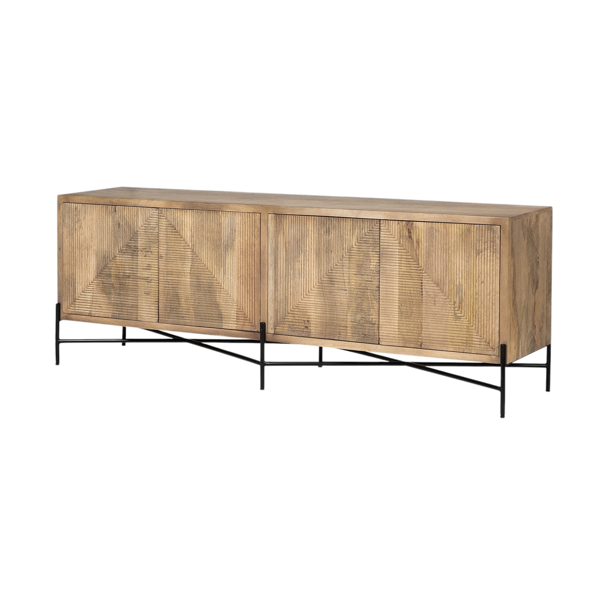 78" Brown Geometric Carved Coastal Buffet