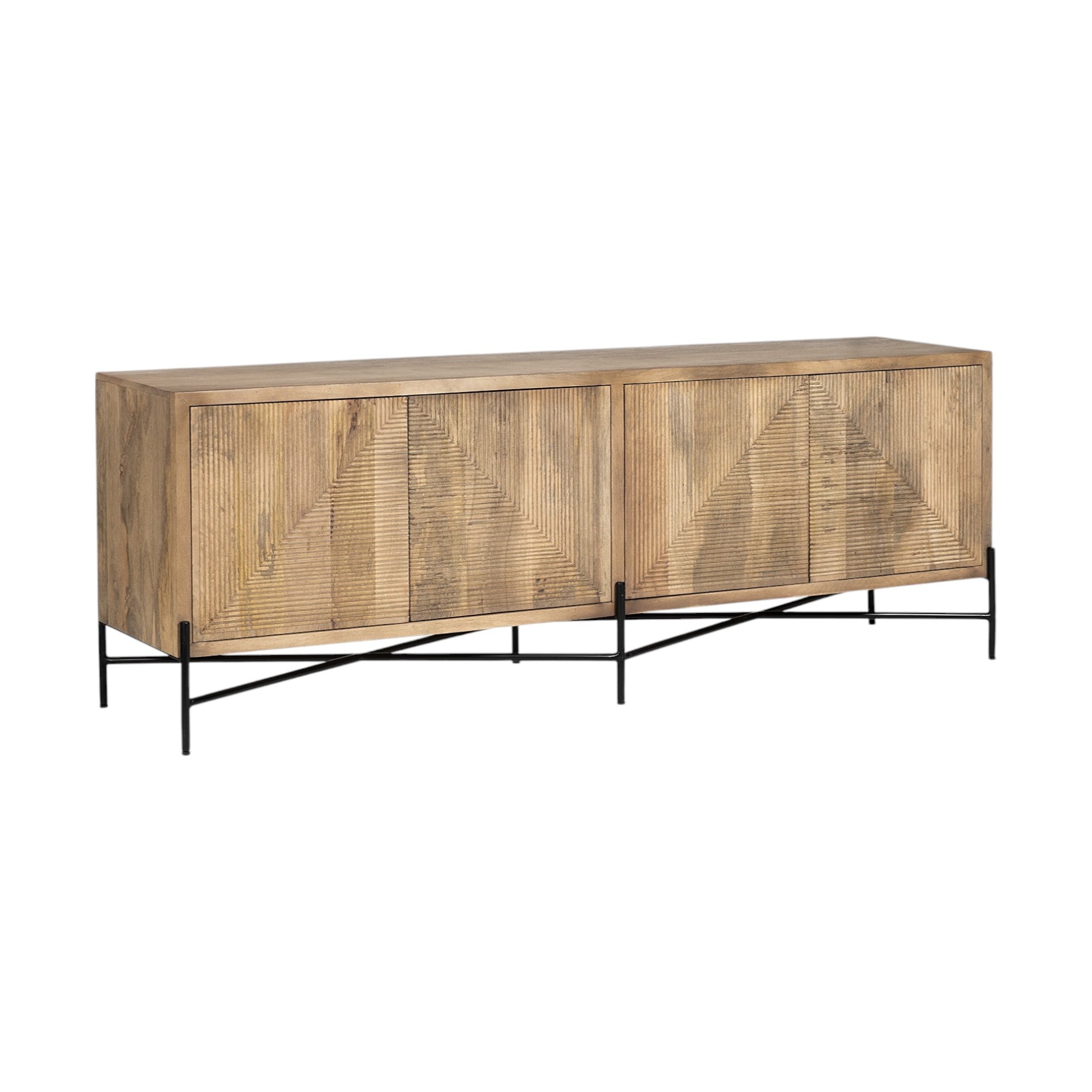 78" Brown Geometric Carved Coastal Buffet