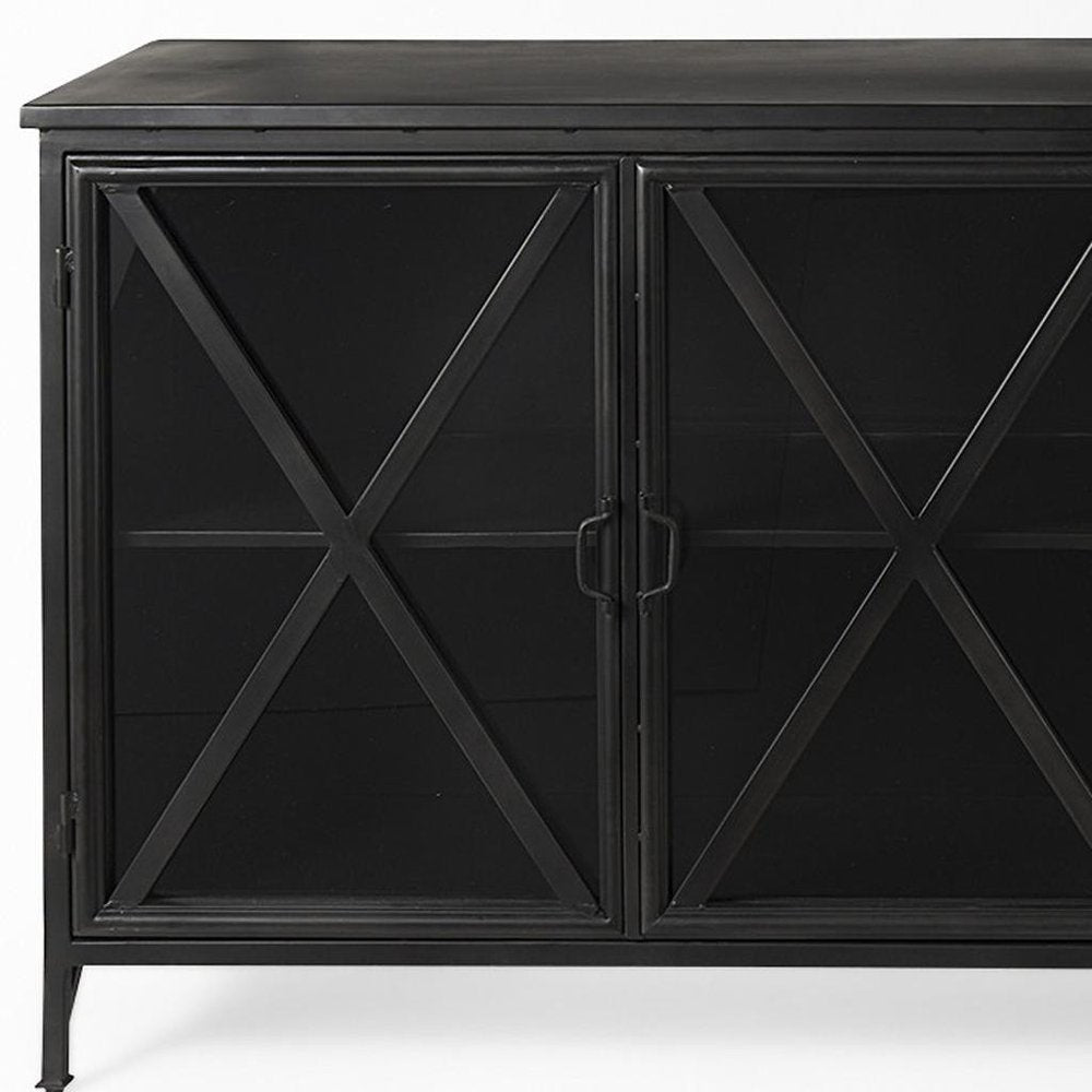 79" Black Cross Iron Sideboard