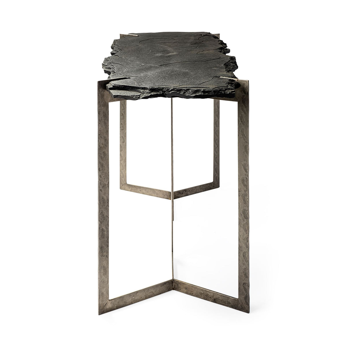 50" Black Slate and Iron Live Edge Pedestal Console Table