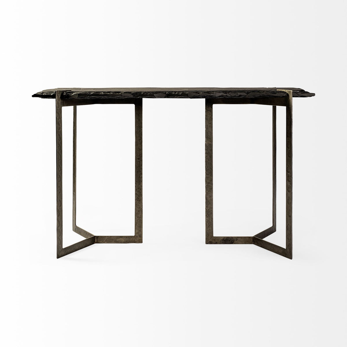 50" Black Slate and Iron Live Edge Pedestal Console Table