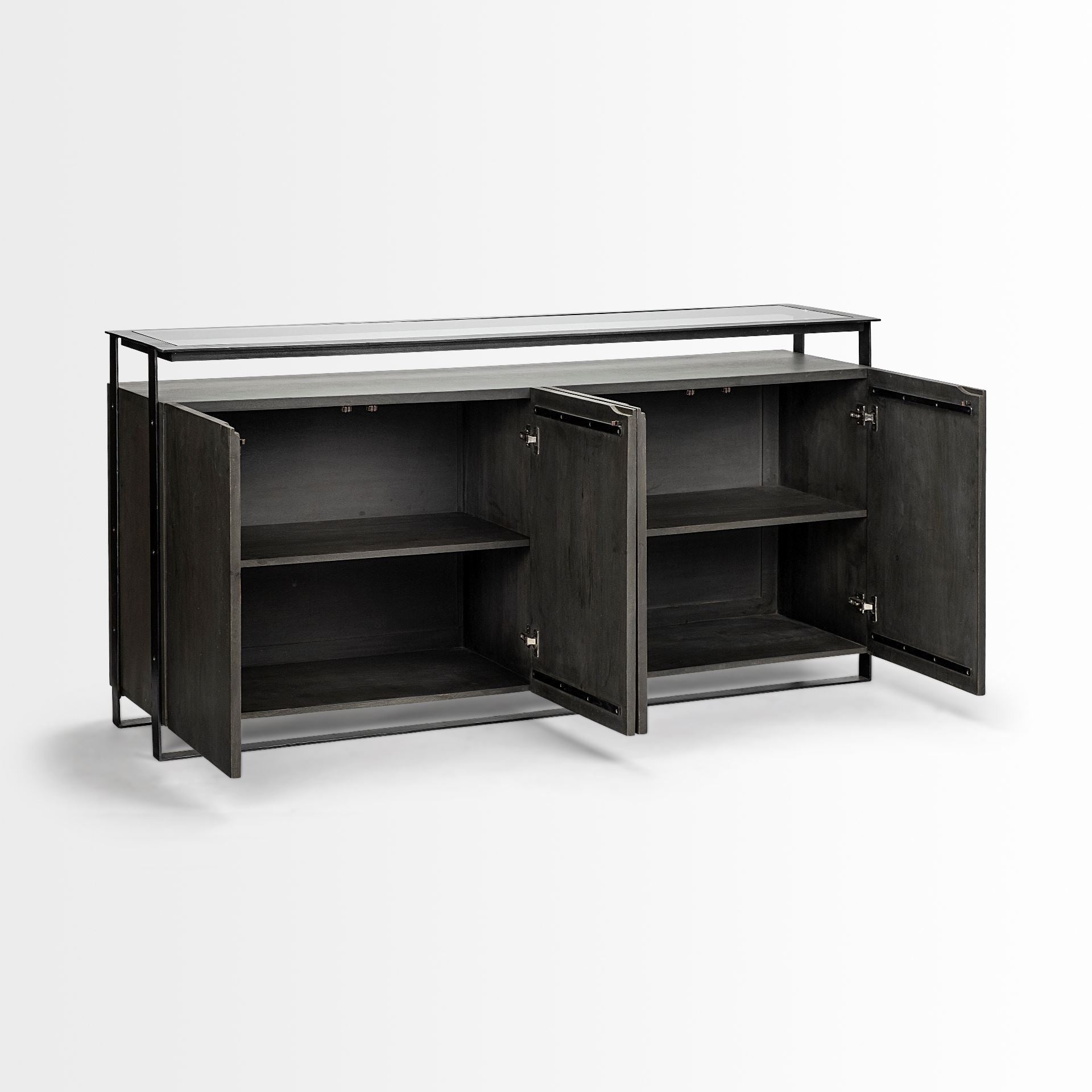 72" Black And Gray Contemporary Wood Sideboard