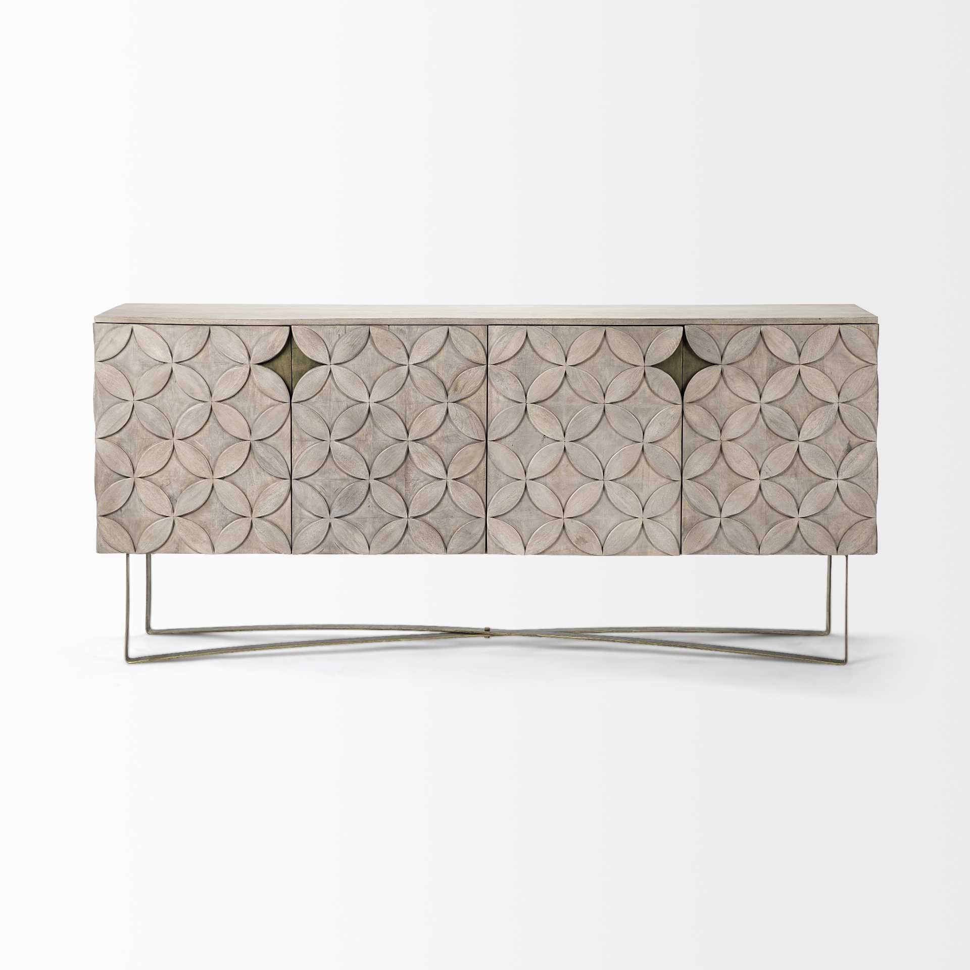 72" Light Brown Wood Deco Sideboard