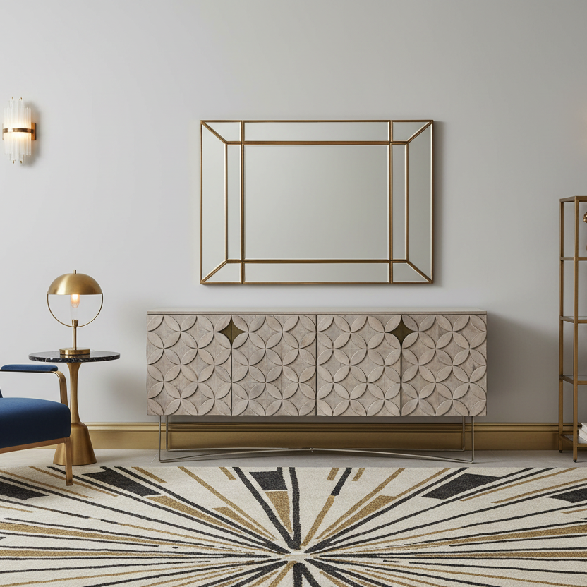 72" Light Brown Wood Deco Sideboard