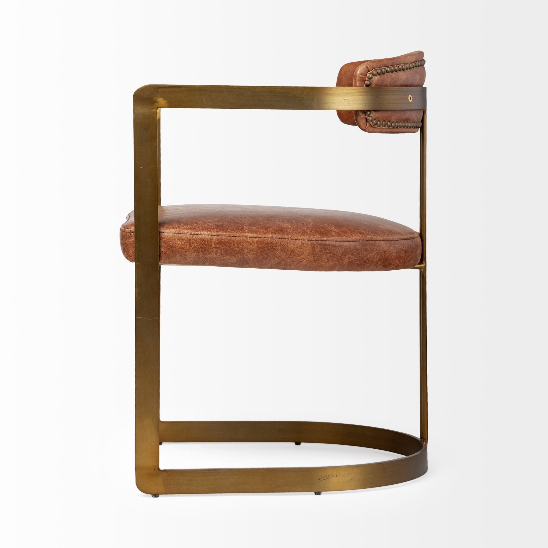 21" Antique Gold Leather Open Back Dining Chair