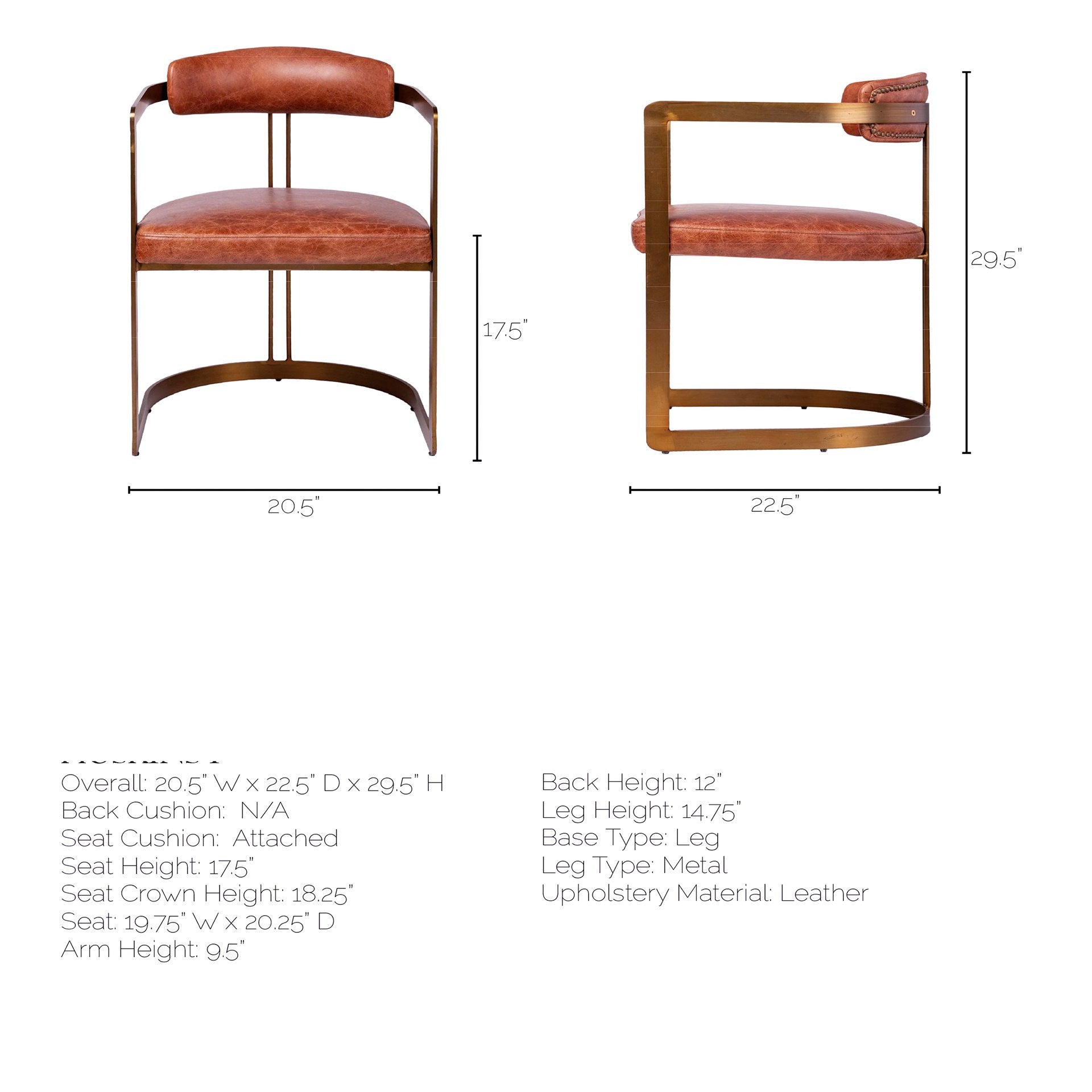 21" Antique Gold Leather Open Back Dining Chair