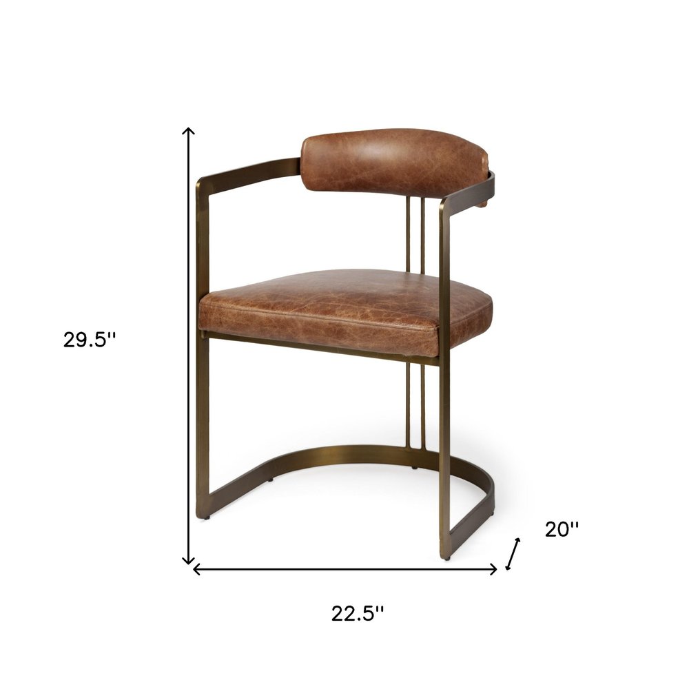 21" Antique Gold Leather Open Back Dining Chair