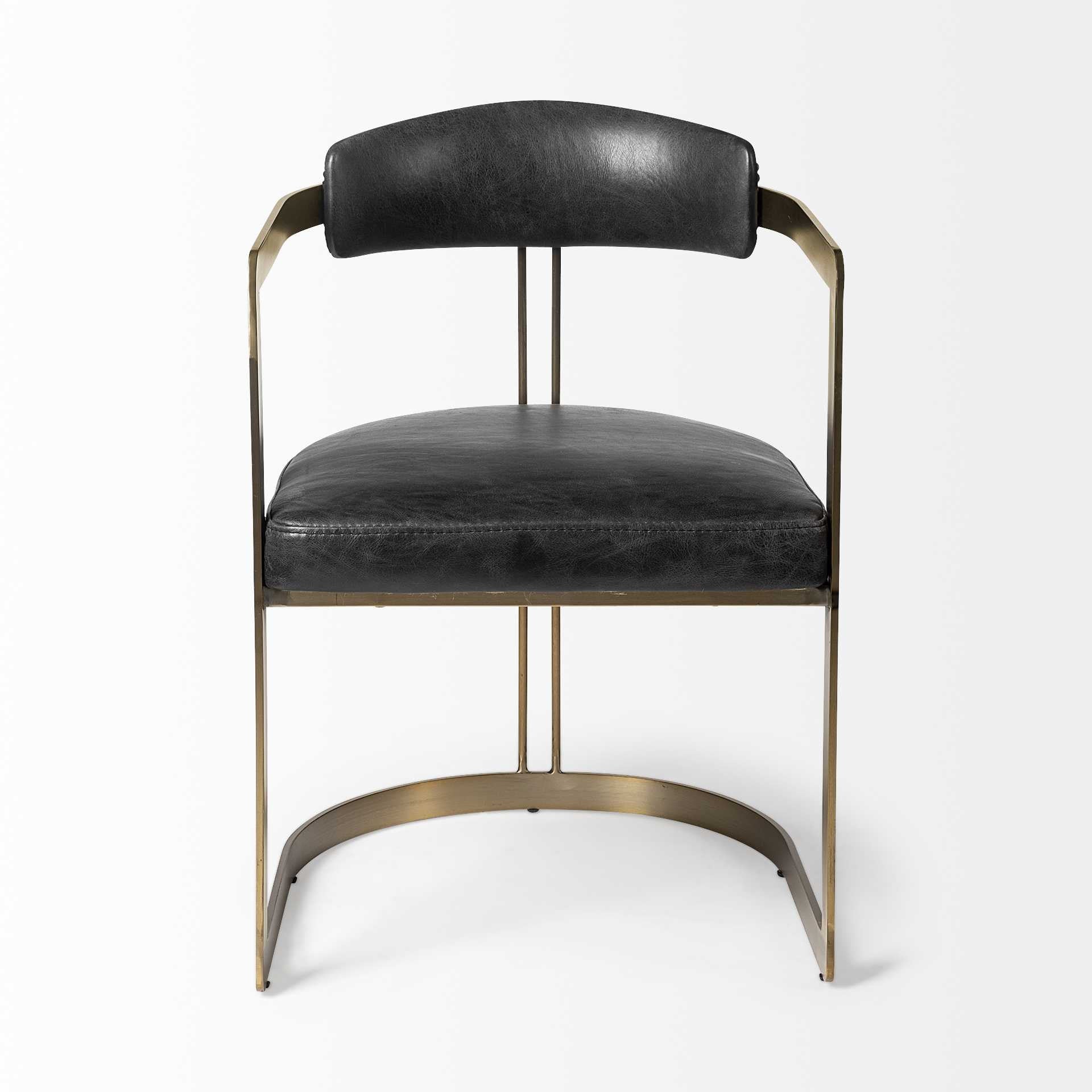 21" Antique Gold Leather Open Back Dining Chair