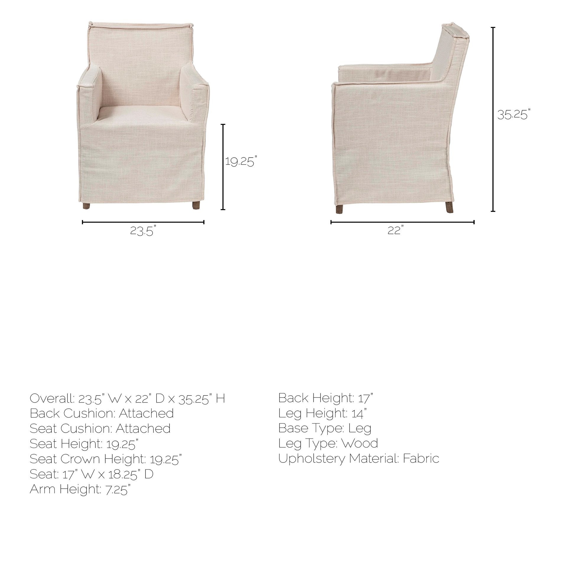 24" Cream Slipcovered Dining Armchair
