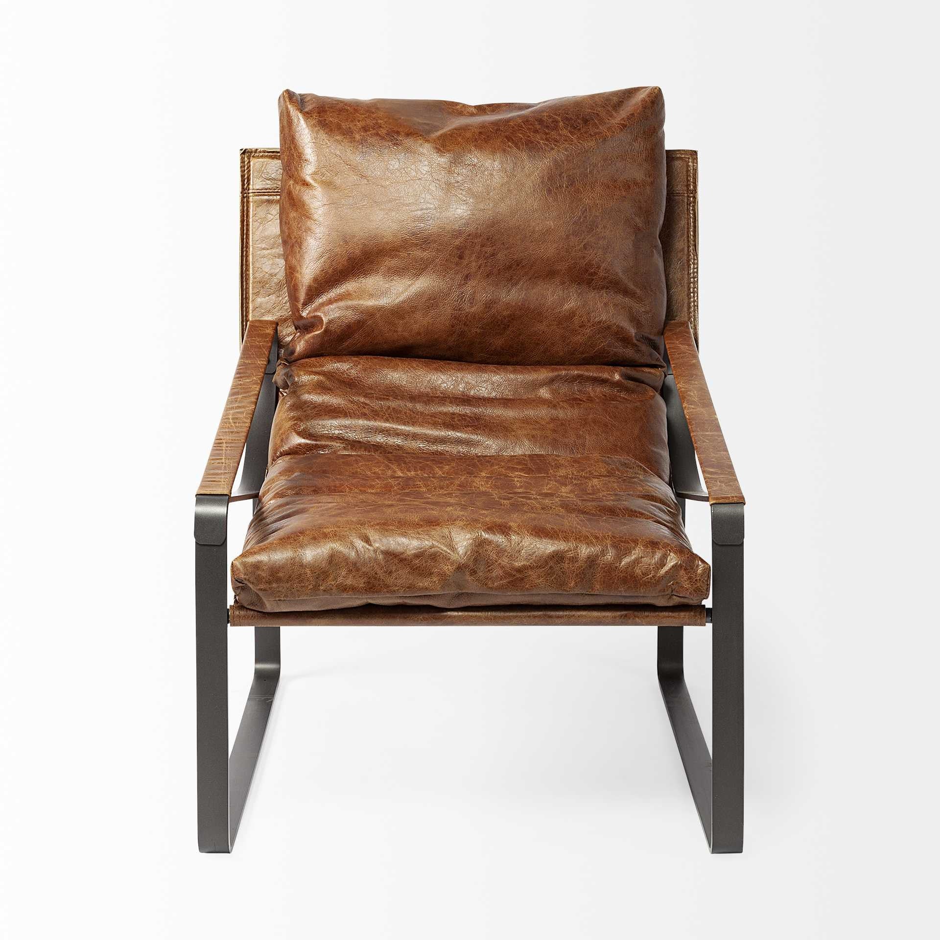 35" Distressed Leather Lounge Chair
