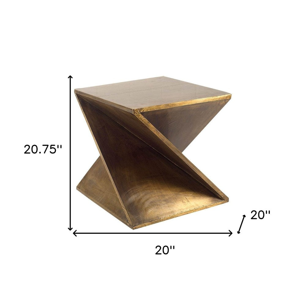 21" Brass Twist Wood End Table