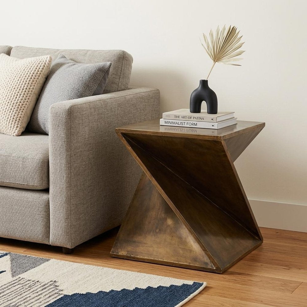 21" Brass Twist Wood End Table