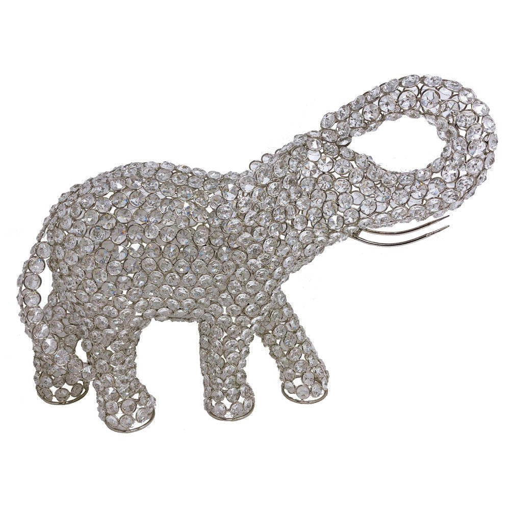 15" Silver Faux Crystal Elephant Sculpture