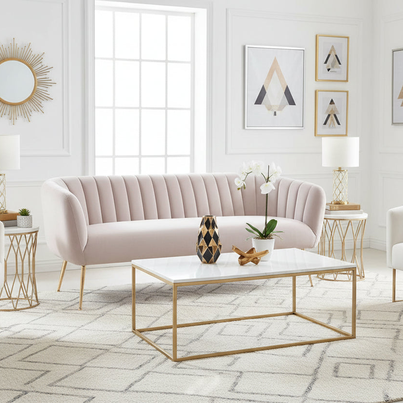 70" Velvet Channel Tufted Deco Sofa