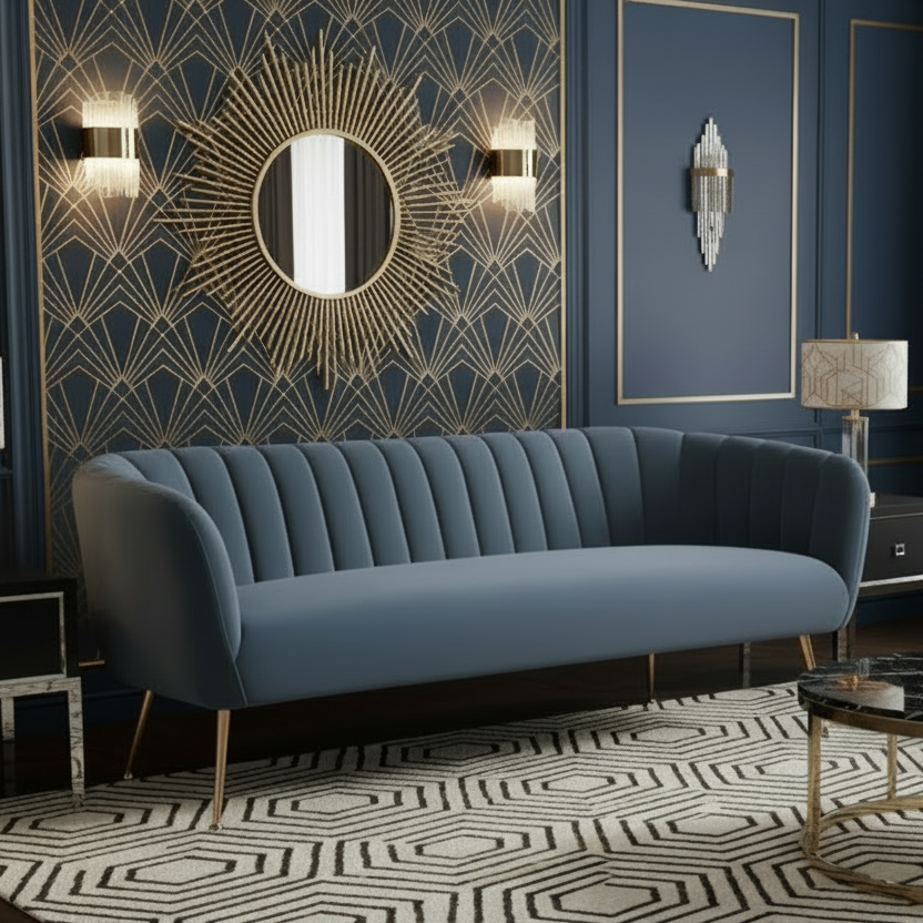 70" Velvet Channel Tufted Deco Sofa