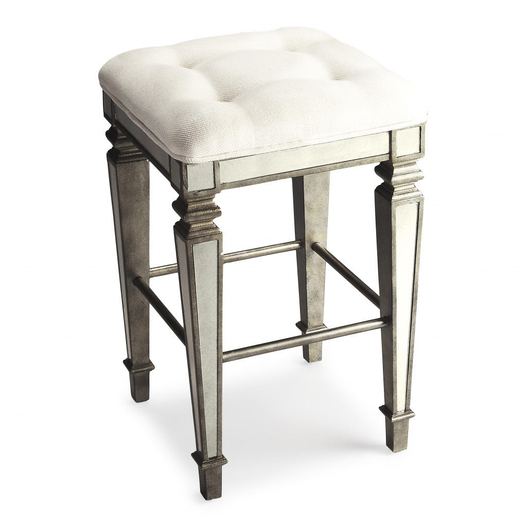 30" White and Silver Deco Bar Stool
