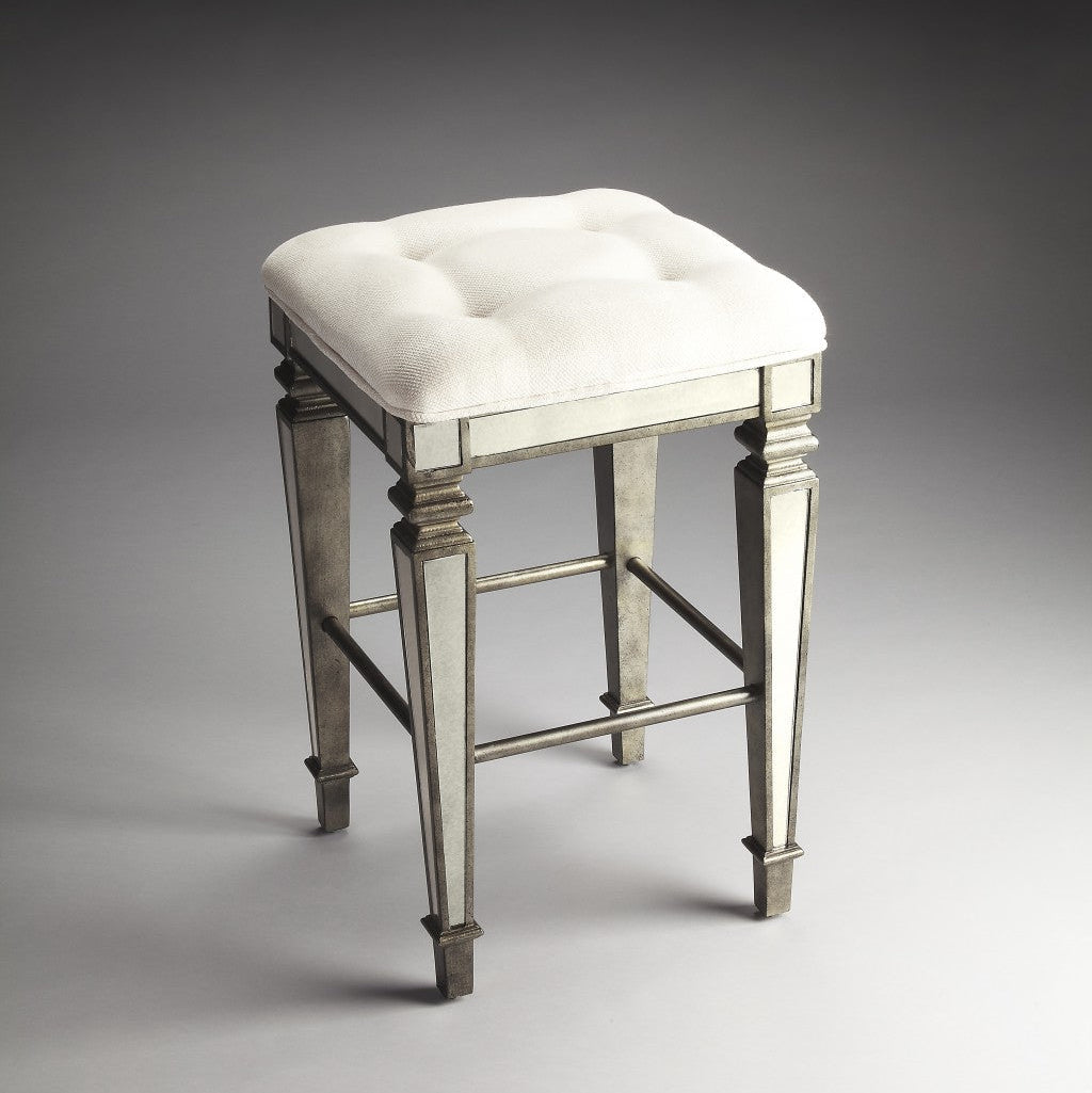 30" White and Silver Deco Bar Stool