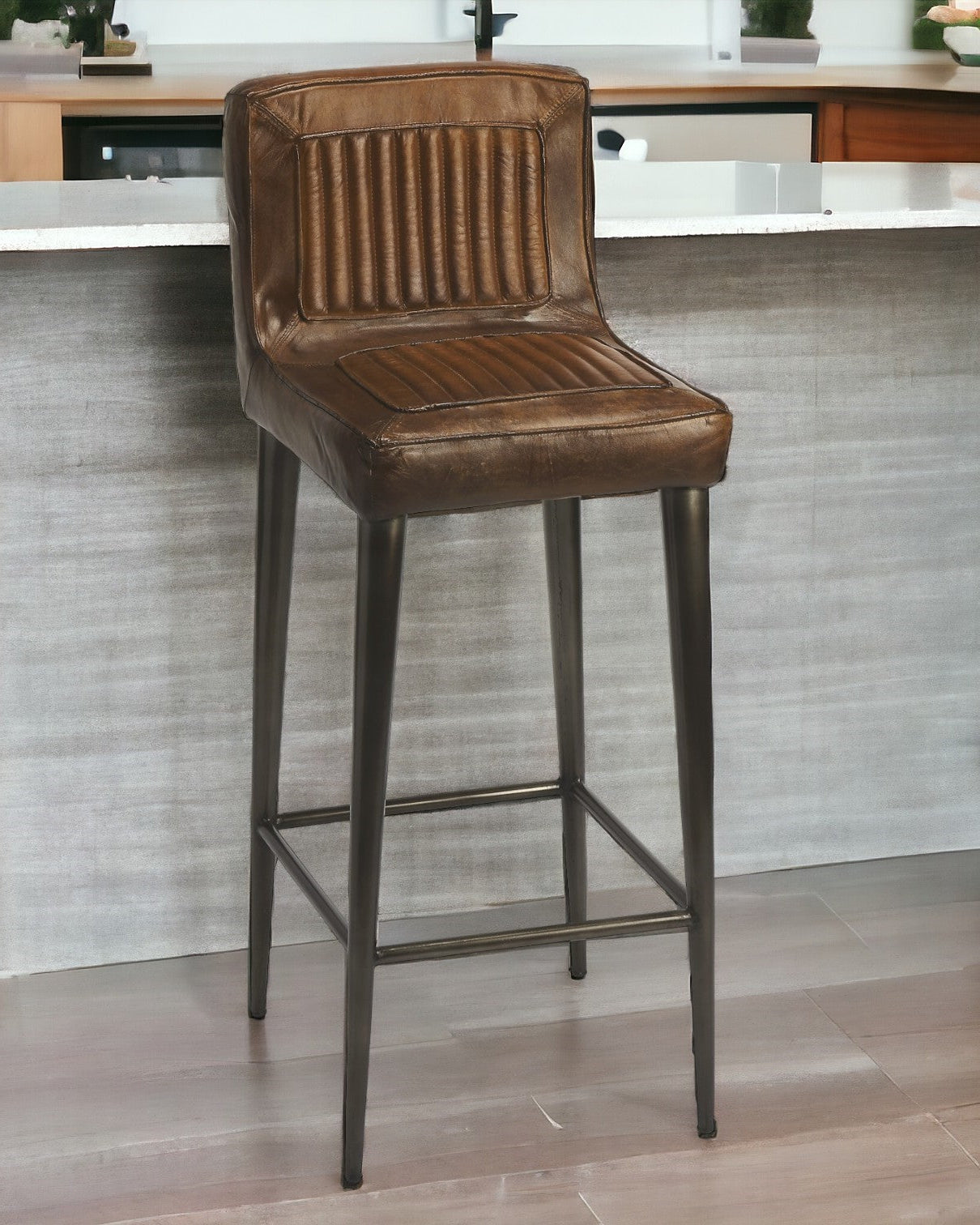 42" Brown and Black Deco Leather Bar Chair