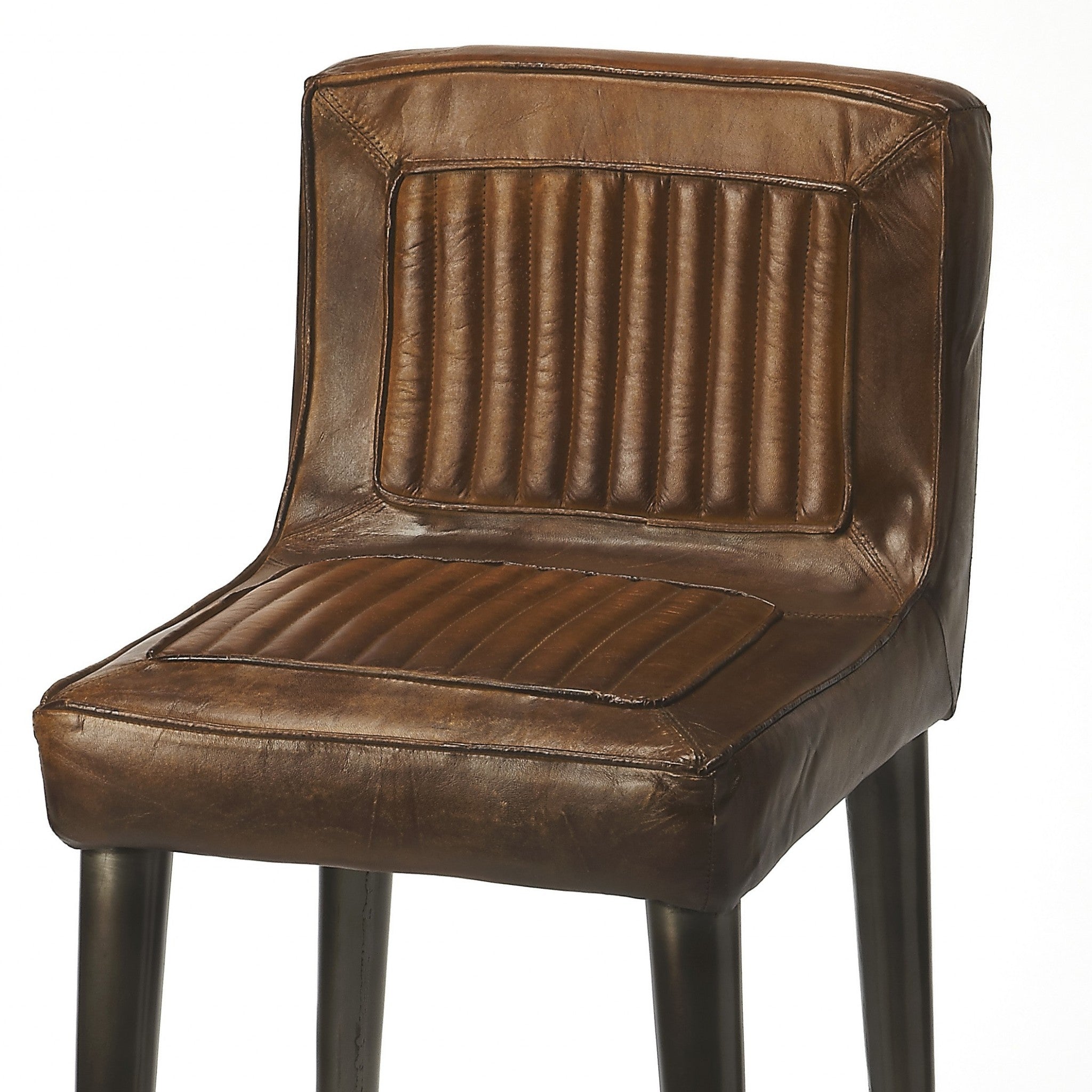 42" Brown and Black Deco Leather Bar Chair