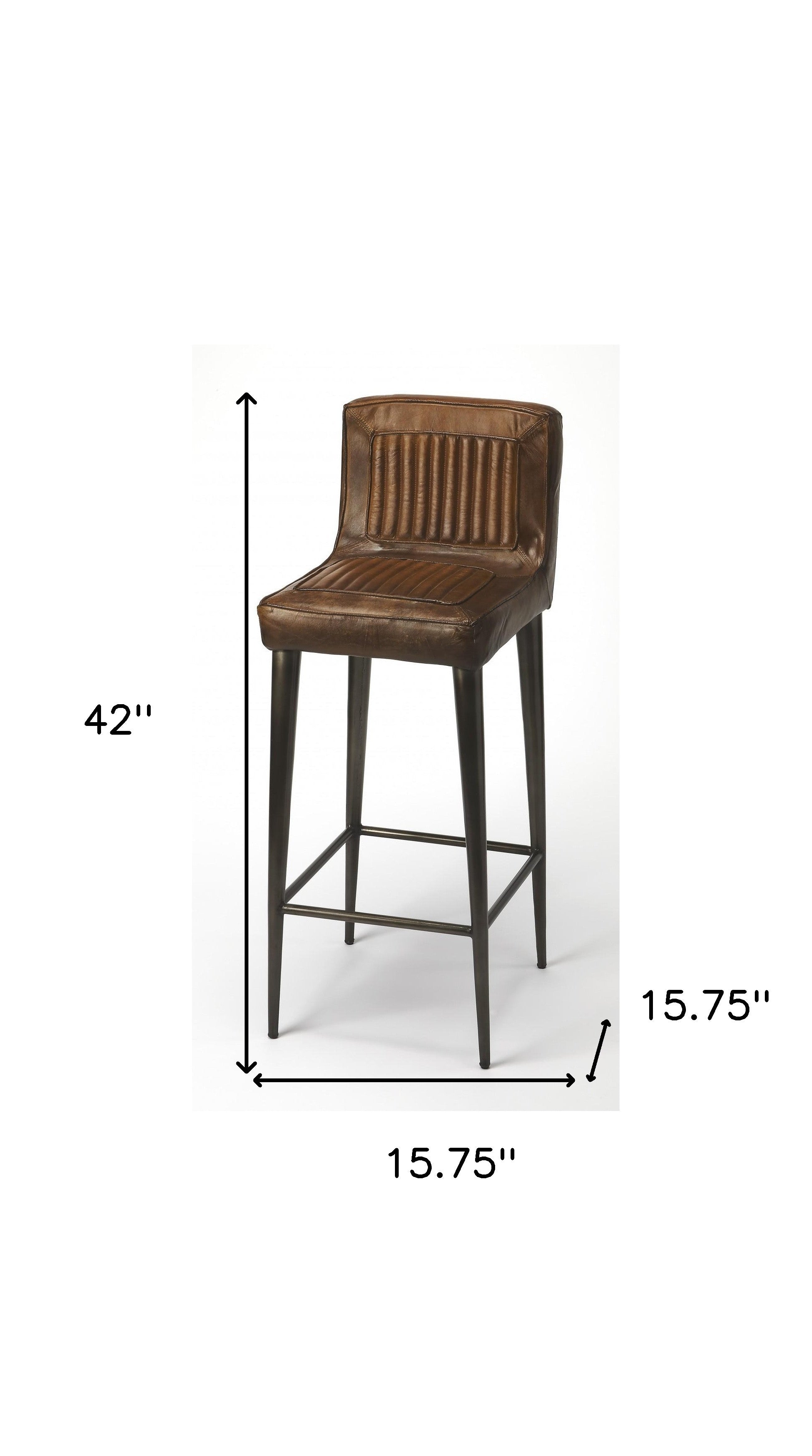 42" Brown and Black Modern Leather Bar Chair