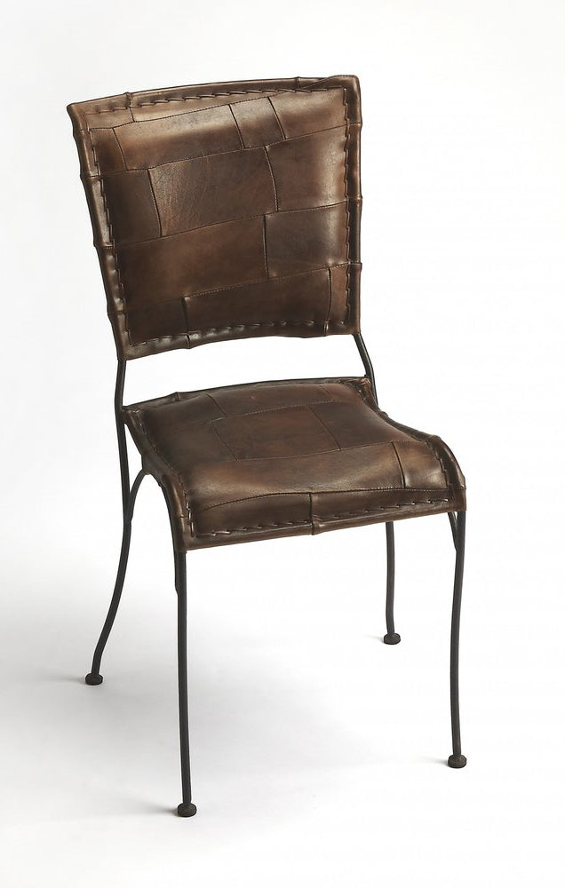 16" Brown Faux Leather Patchwork Side Chair