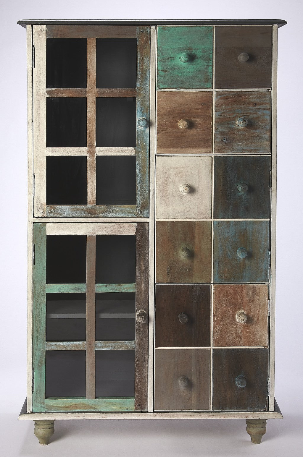 31" Multi-Brown Wood Drawer and Shelf Cabinet