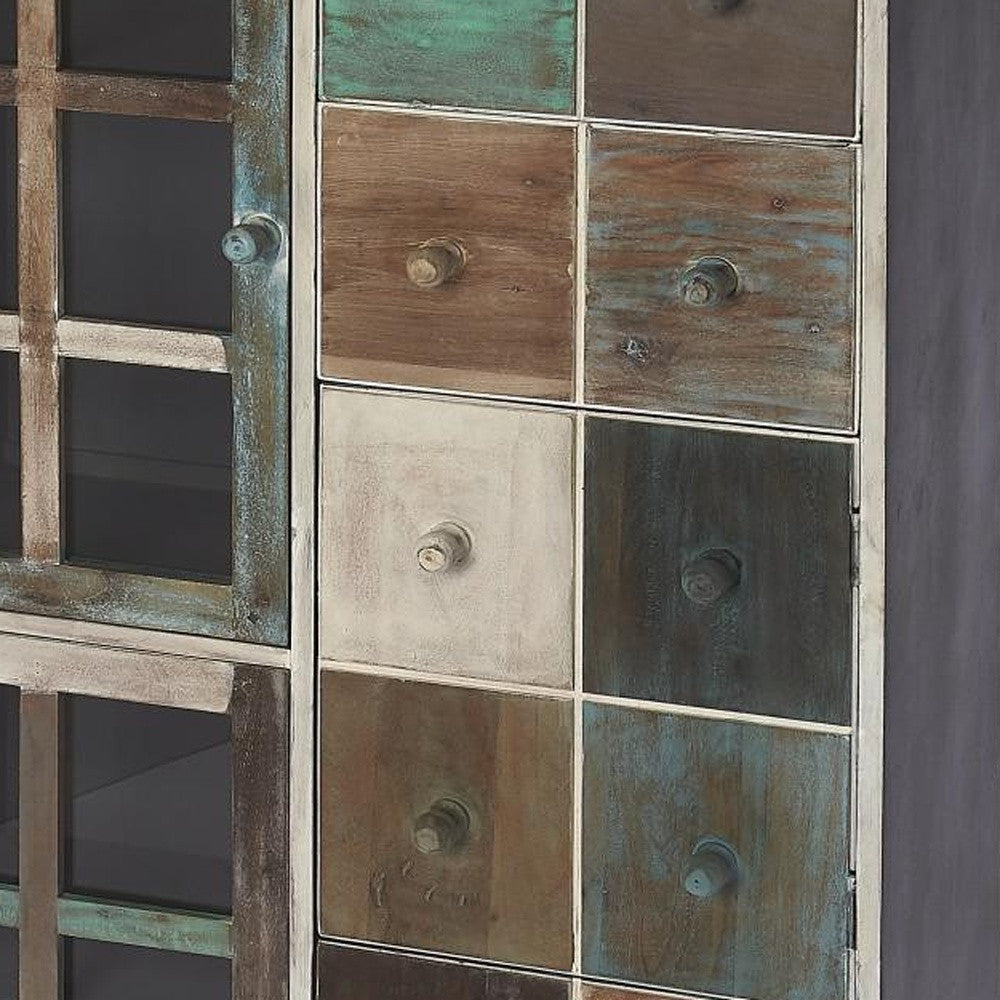31" Multi-Brown Wood Drawer and Shelf Cabinet