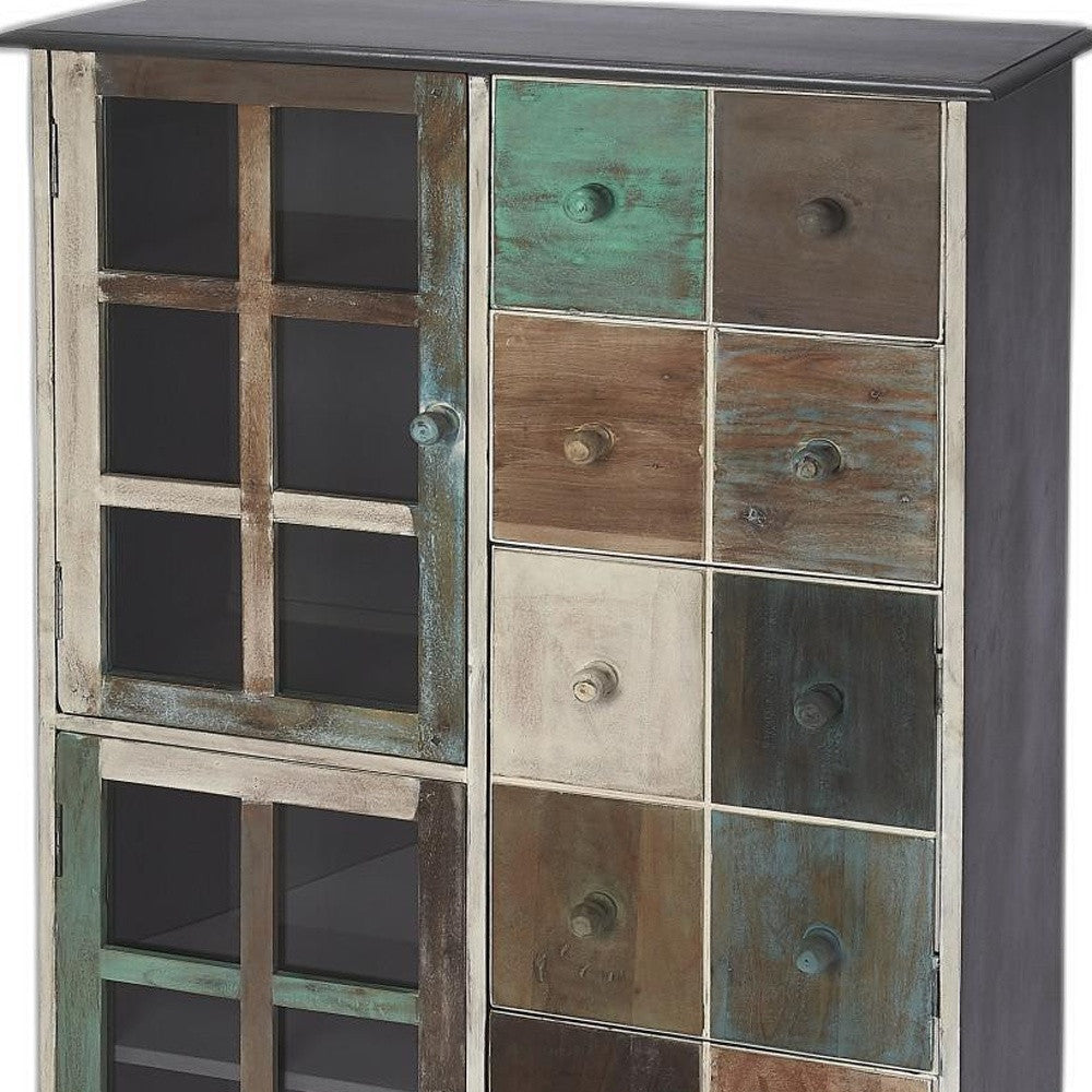 31" Multi-Brown Wood Drawer and Shelf Cabinet