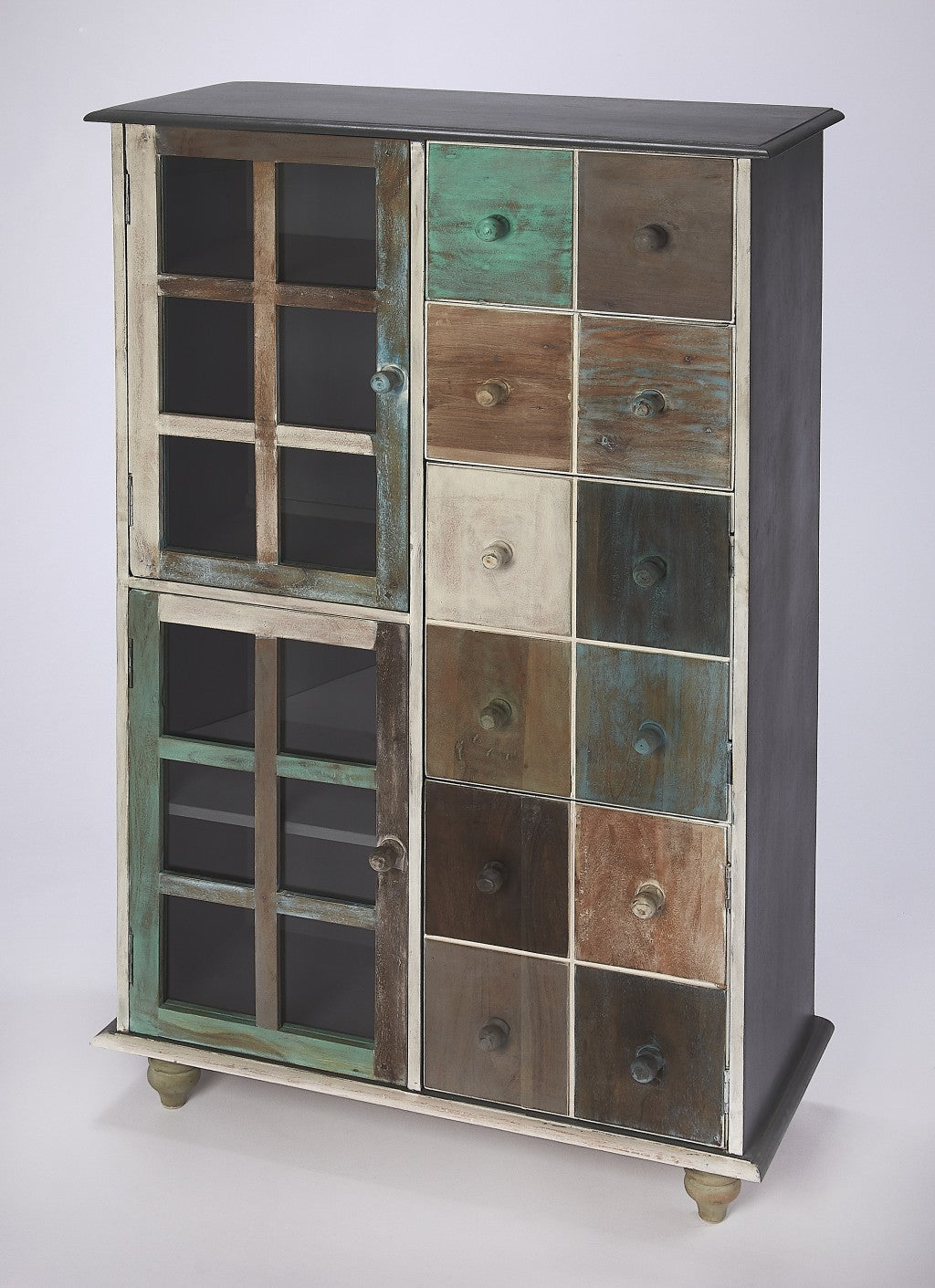31" Multi-Brown Wood Drawer and Shelf Cabinet