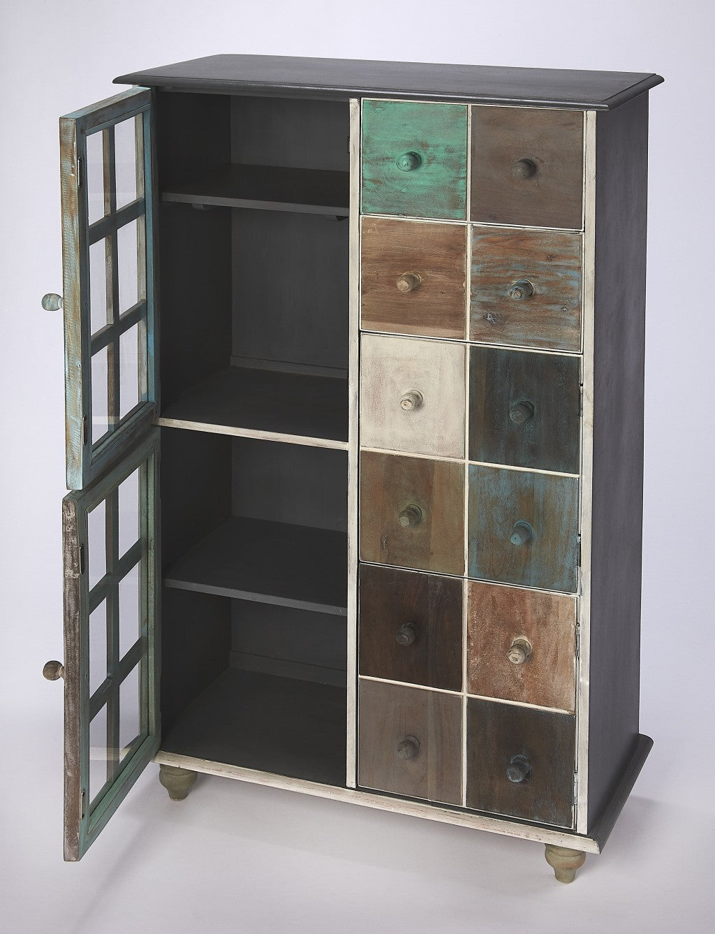 31" Multi-Brown Wood Drawer and Shelf Cabinet