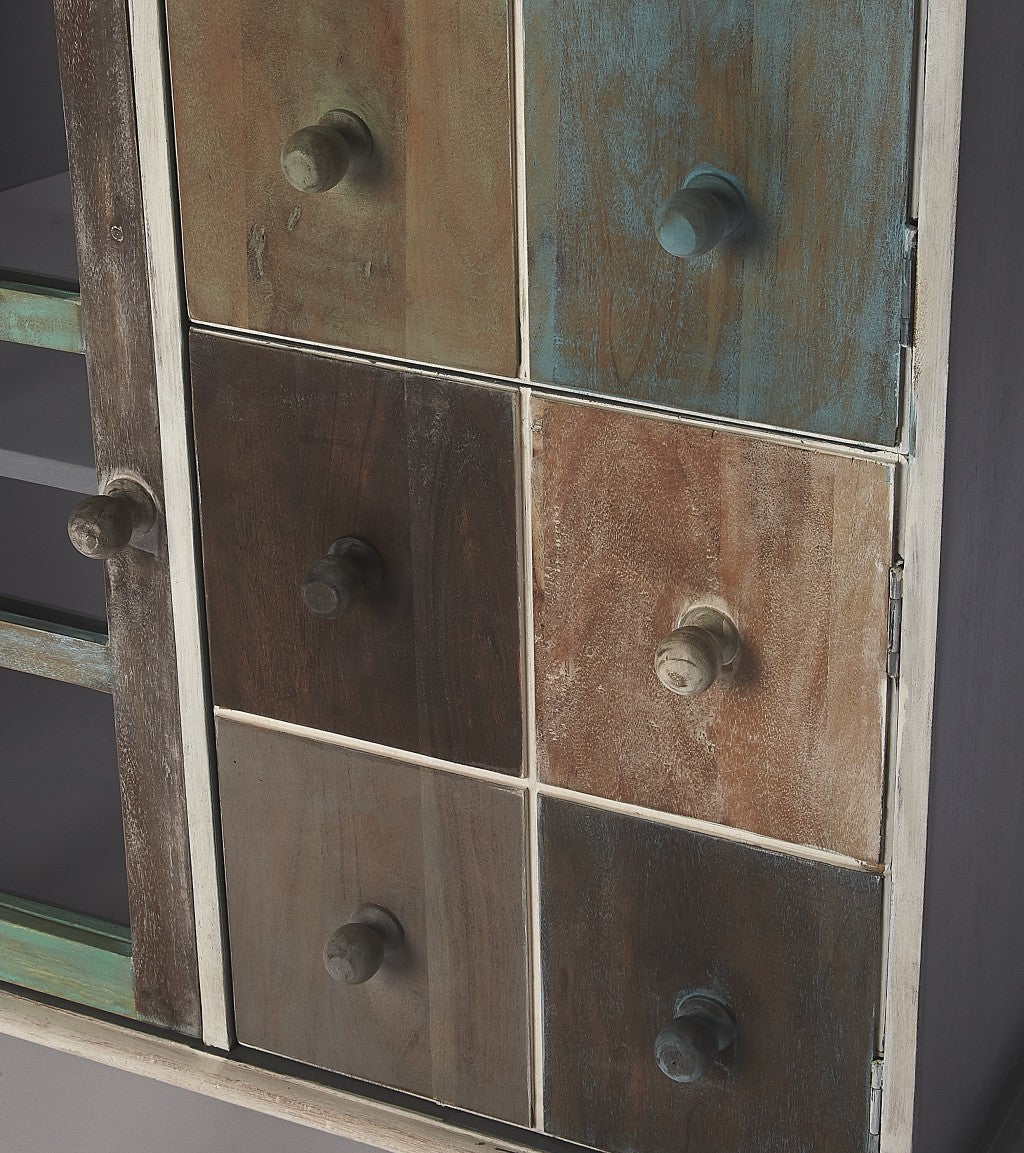 31" Multi-Brown Wood Drawer and Shelf Cabinet