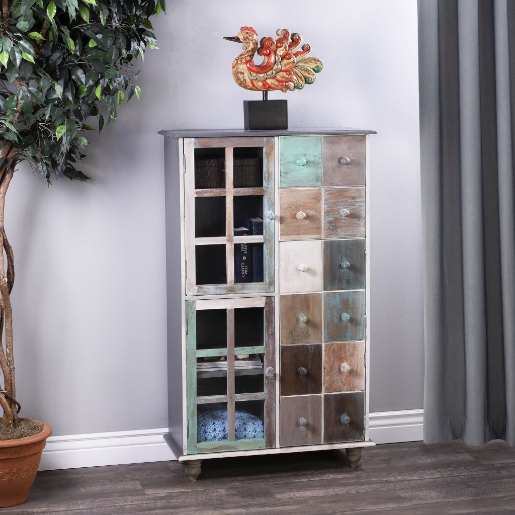 31" Multi-Brown Wood Drawer and Shelf Cabinet