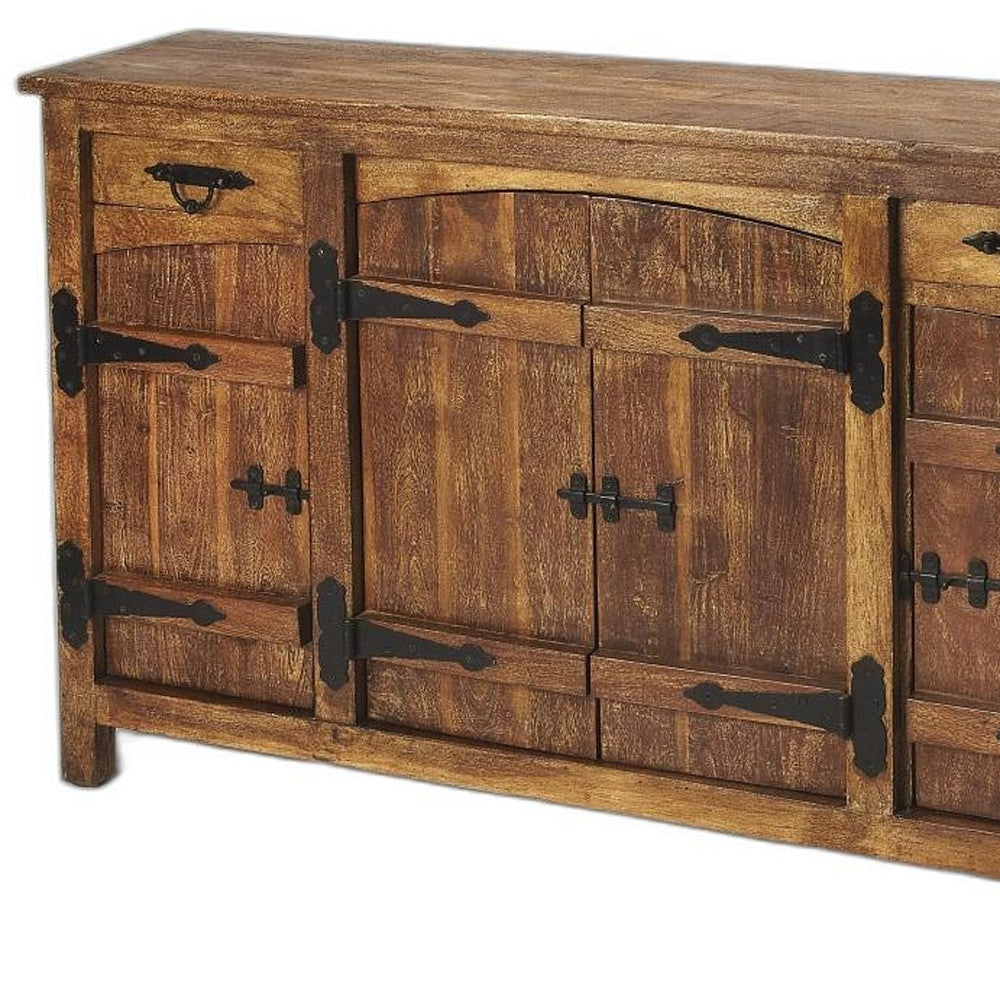 60" Brown Wood Two Drawer and Four Door Rustic Sideboard