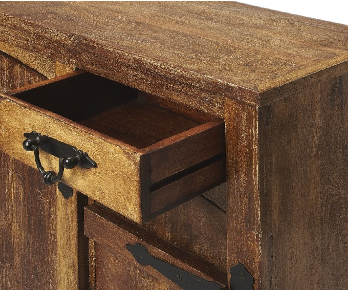60" Brown Wood Two Drawer and Four Door Rustic Sideboard
