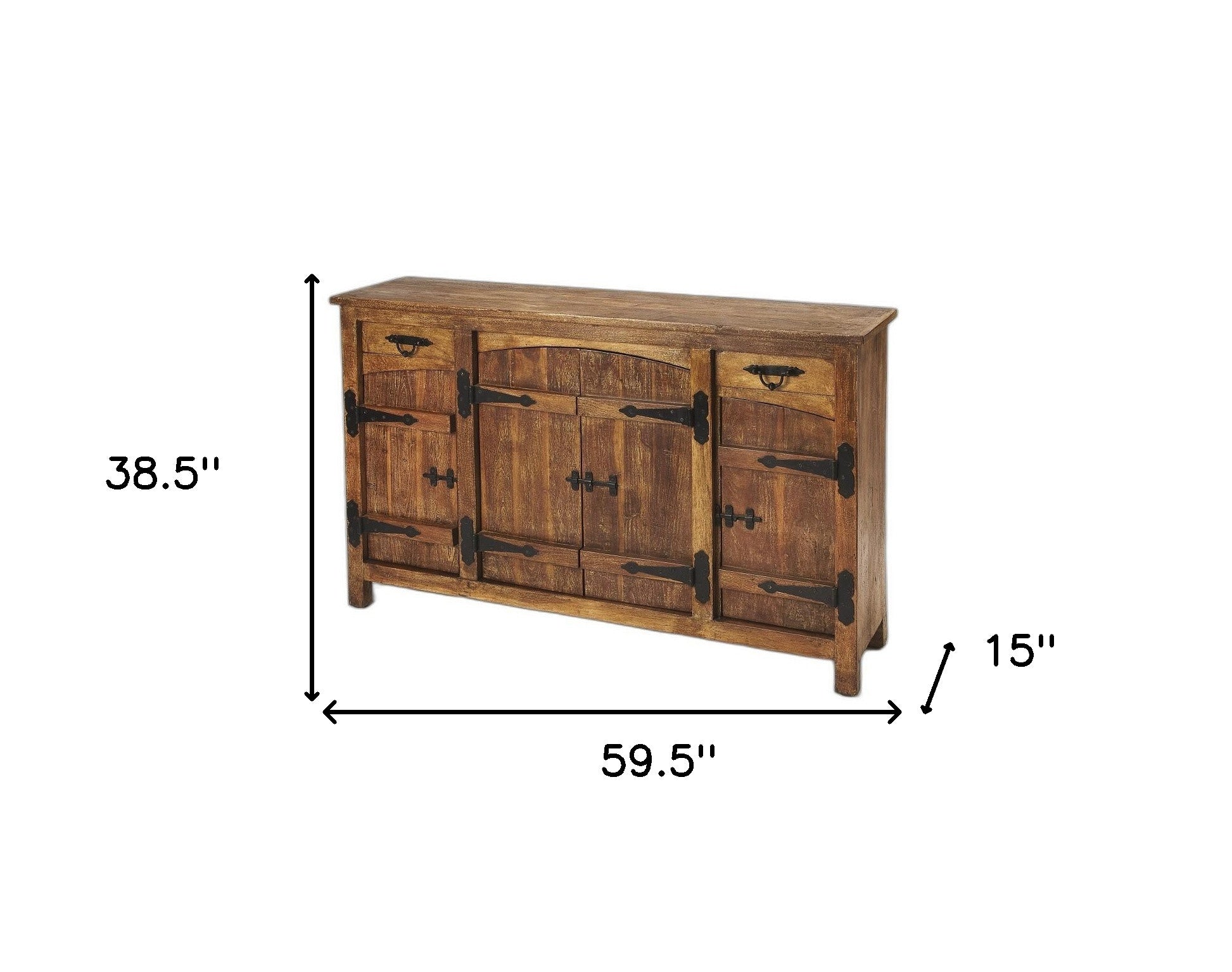 60" Brown Wood Two Drawer and Four Door Rustic Sideboard