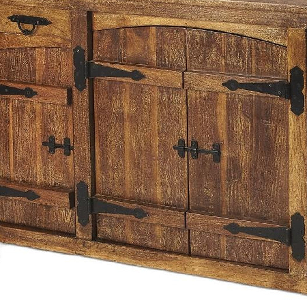 60" Brown Wood Two Drawer and Four Door Rustic Sideboard